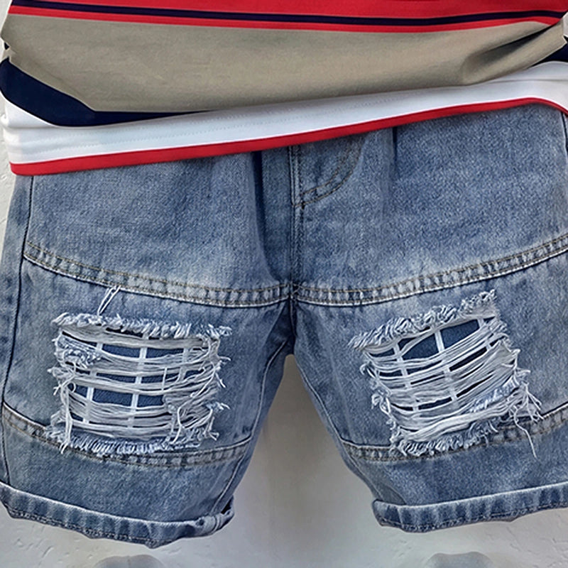 Boys Multicolour Striped Short Sleeve T-Shirt With Denim Shorts Sets 2 pc. Sets