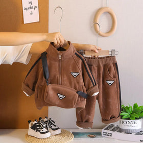 Boys Brown Side Stipes Zip-up Jacket With Jogger Co-ord Sets Sets Brown 1-2 Y