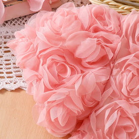 Girls Pink Rose Flower Appliqued Top With Denim Skirts Set Sets