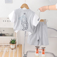 Boys Grey Typographic Printed Short Sleeves T-Shirt With Shorts Set 2 pc. Sets