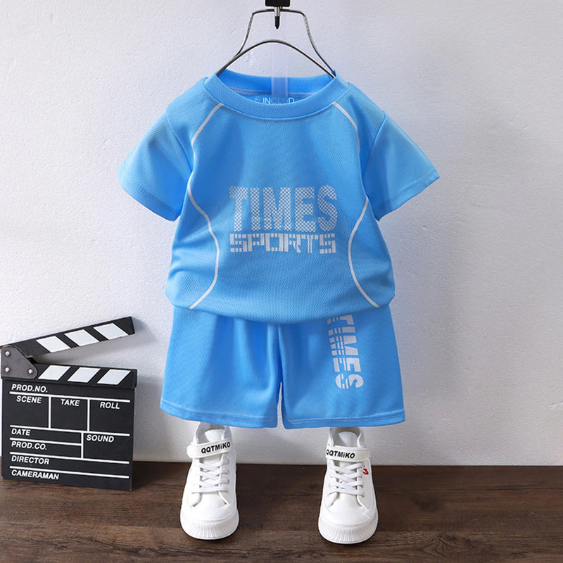 Boys Sky Blue Short Sleeve Typography Print T-Shirt With Shorts Sets 2 pc. Sets Sky Blue 1-2 Y