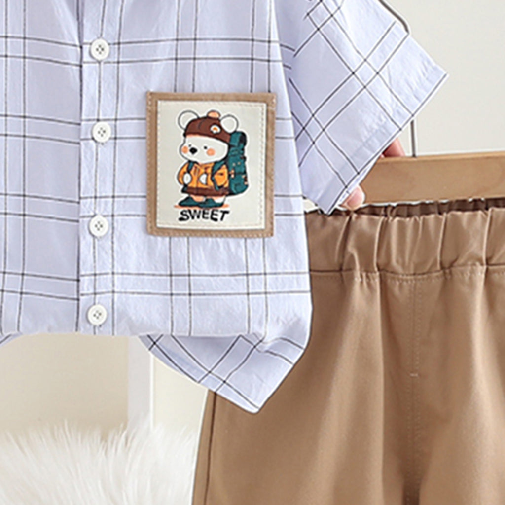 Boys Blue Checkered Short Sleeves Shirt With Shorts Set 2 pc. Sets