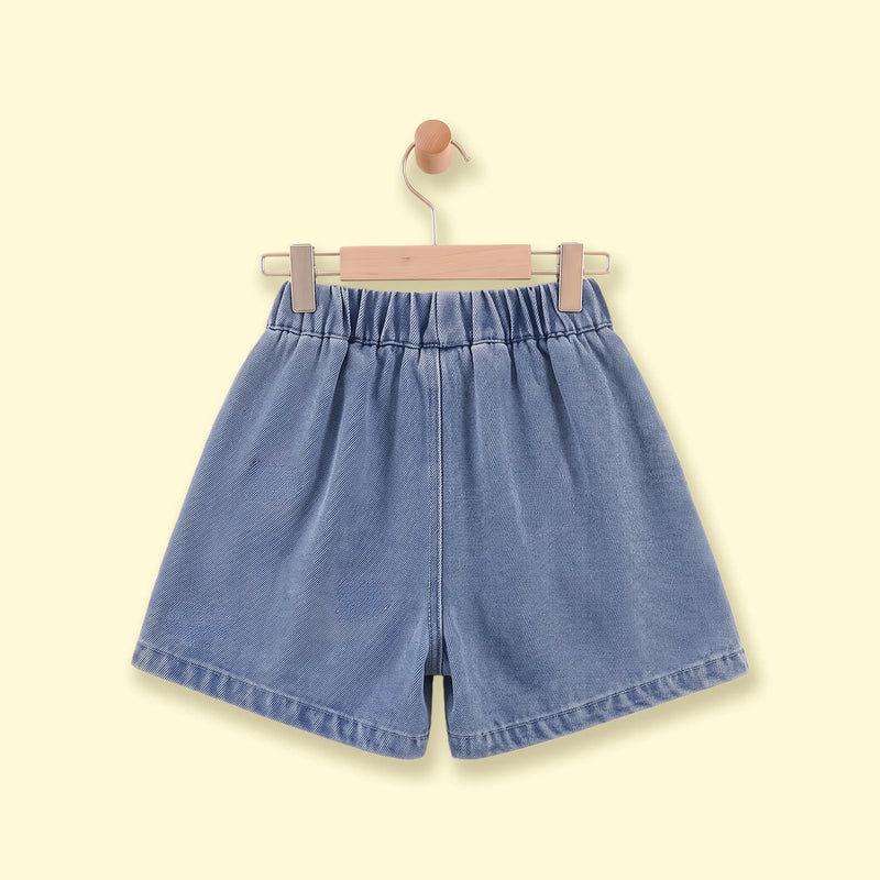 Girls Light Blue Embroidered Elasticated Denim Shorts Shorts