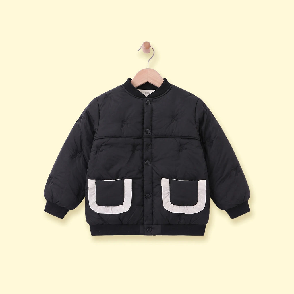 Girls Black Embroidered Long Sleeve Jacket Coats & Jackets Black 2-3 Y