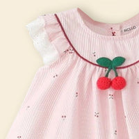 Girls Light Pink Printed Cherry Applique A-line Dress Casual Dresses