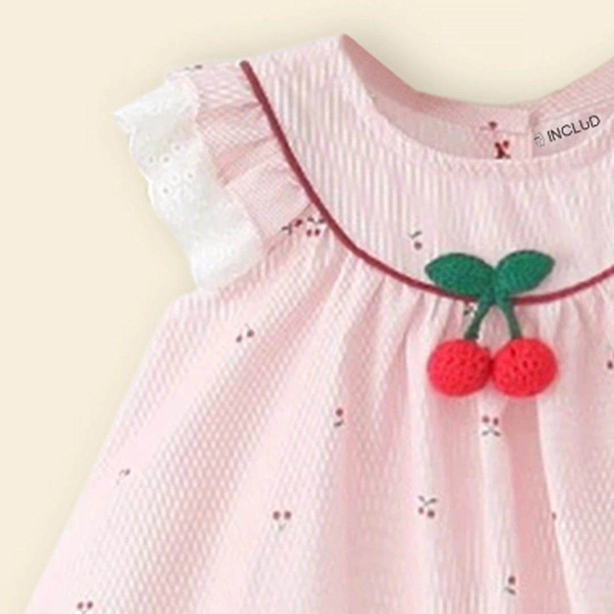 Girls Light Pink Printed Cherry Applique A-line Dress Casual Dresses