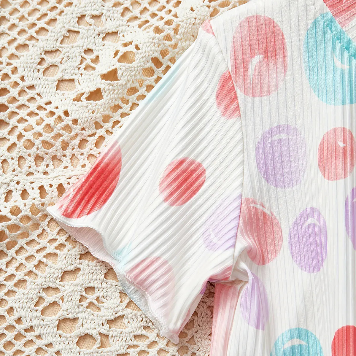 Girls Off White Polka Dot Printed Short Sleeve Top With Flared Pants Sets 2 pc. Sets