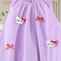 Girls Purple Cat Applique Balloon Dress Casual Dresses