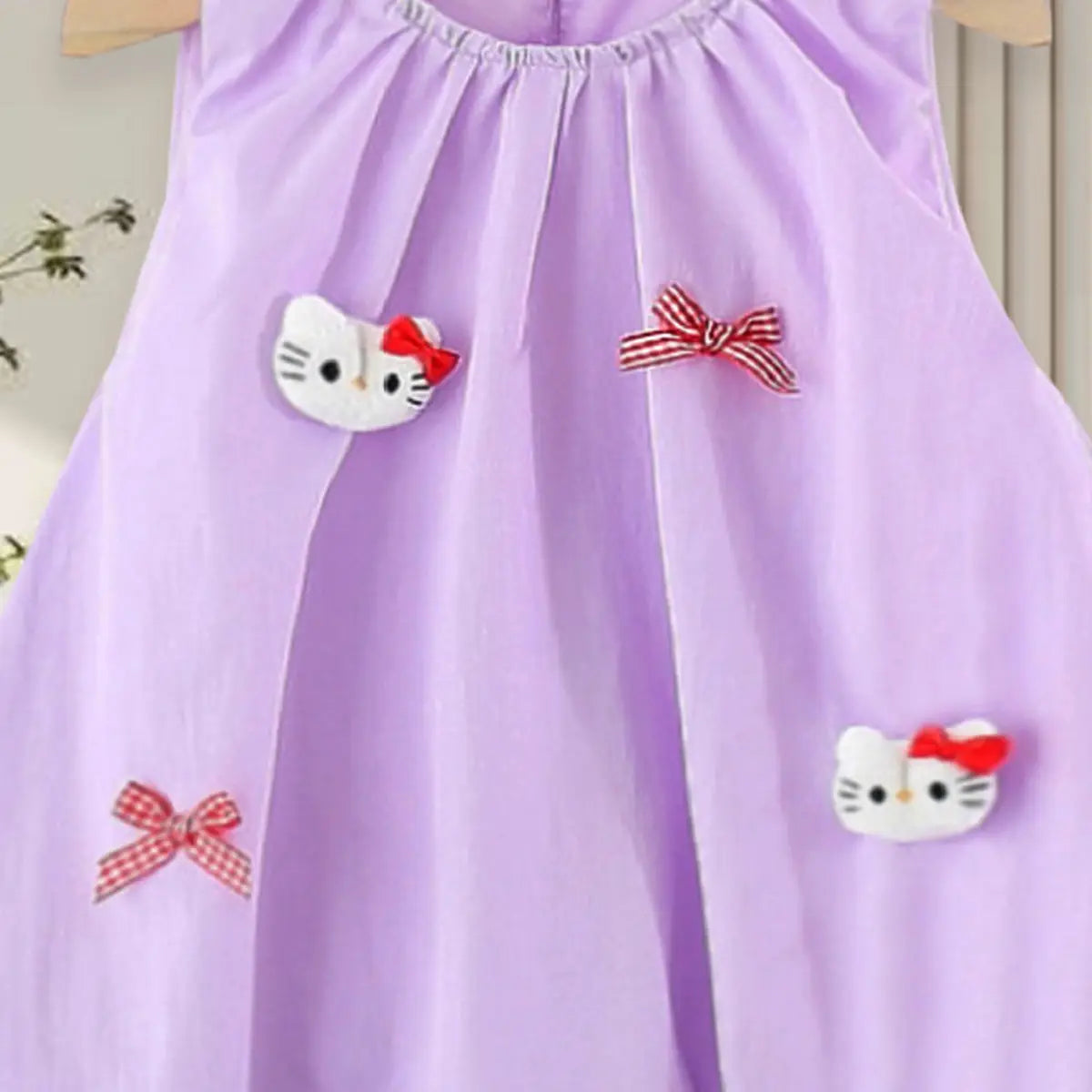 Girls Purple Cat Applique Balloon Dress Casual Dresses