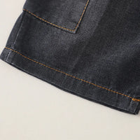 Boys Black Denim Shirt & Shorts With Printed T-Shirt Sets Sets