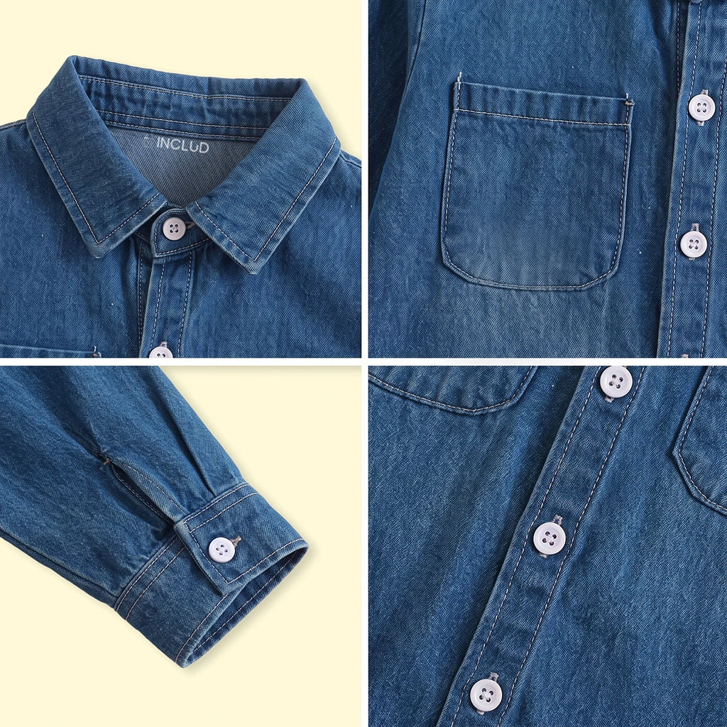 Boys Dark Blue Long Sleeve Denim Shirt Shirts