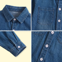 Boys Dark Blue Long Sleeve Denim Shirt Shirts