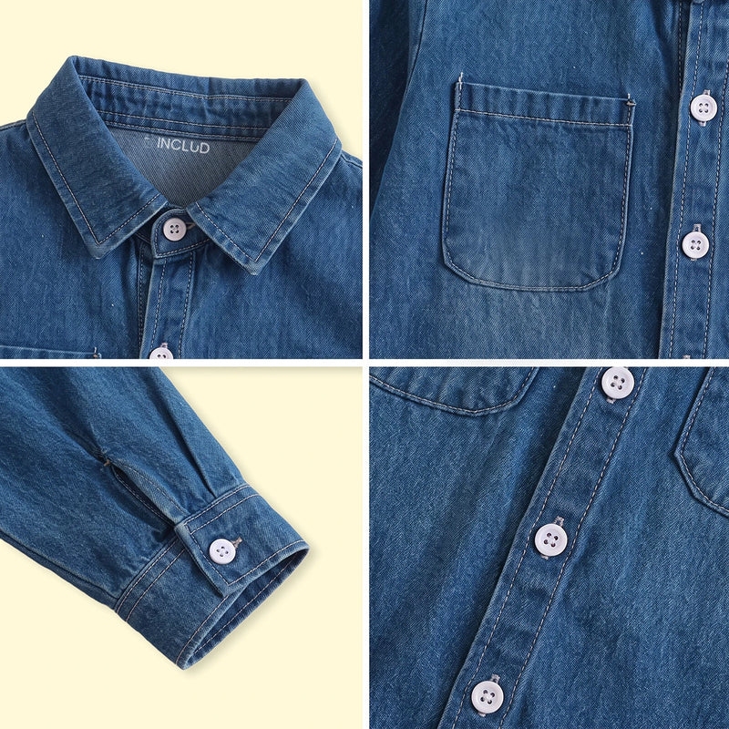Boys Dark Blue Long Sleeve Denim Shirt Shirts