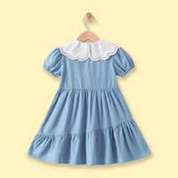 Girls Light Blue Short Sleeve Tiered Dress Casual Dresses