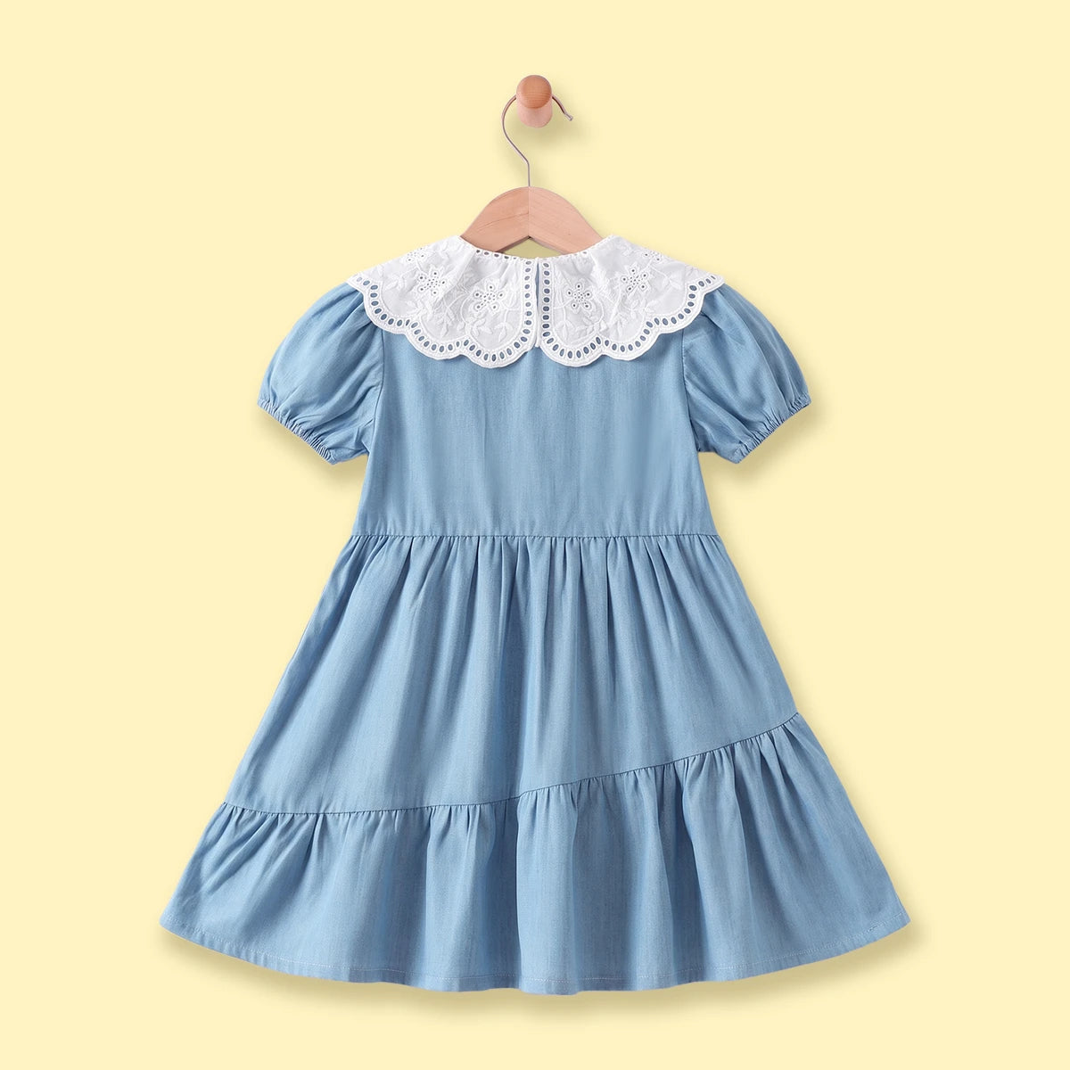 Girls Light Blue Short Sleeve Tiered Dress Casual Dresses