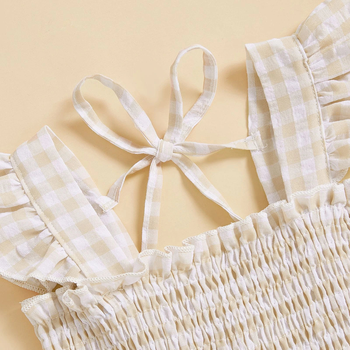 Girls Yellow Checked Flutter Sleeve Smocked Tiered Dress Casual Dresses
