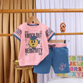 Boys Pink Typographic Printed Short Sleeve T-shirts With Elasticated Shorts Sets Sets Pink 1-1.5 Y