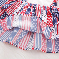 Girls Multicolor Stripes Off-shoulder Top With Ripped Denim Shorts Sets Sets