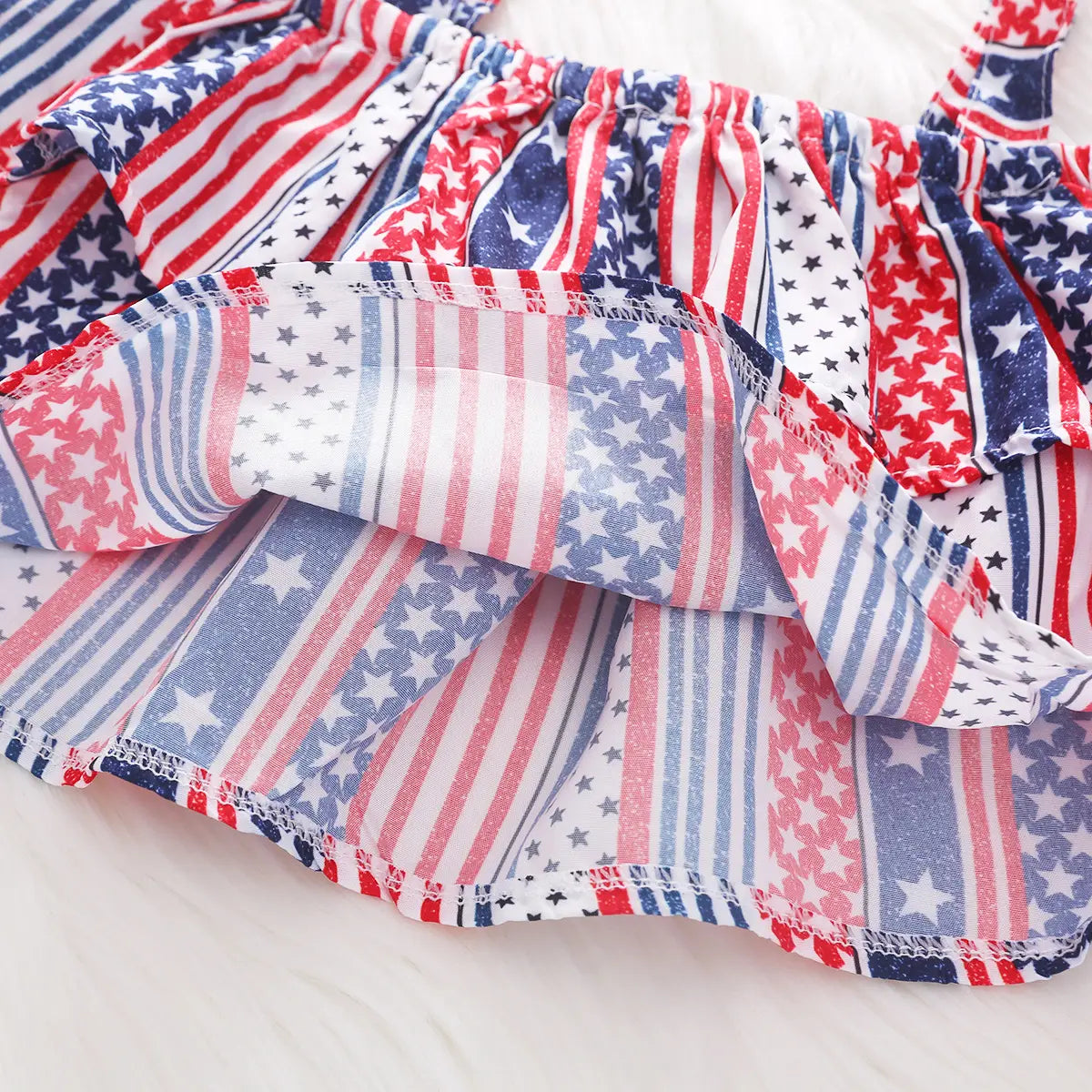 Girls Multicolor Stripes Off-shoulder Top With Ripped Denim Shorts Sets Sets