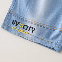 Boys Light Grey Graphic Printed Short Sleeve T-Shirt With Denim Shorts Sets 2 pc. Sets