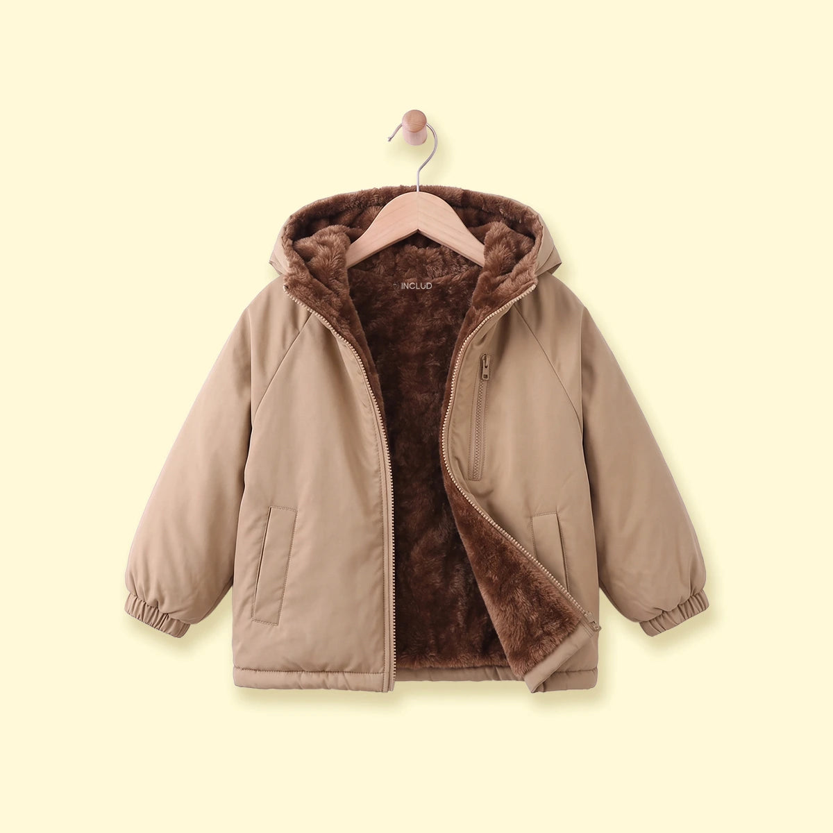 Boys Light Brown Long Sleeve Hooded Zip-up Jacket Coats & Jackets Light Brown 2-3 Y
