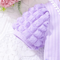 Girls Purple Ribbed Above Knee Length Jumpsuit with Sling Bag Jumpsuits