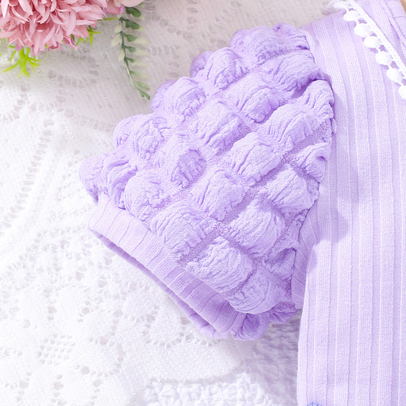 Girls Purple Ribbed Above Knee Length Jumpsuit with Sling Bag Jumpsuits