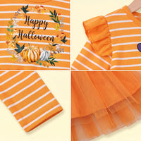Girls Orange Happy Halloween Print Fit & Flare Dress Casual Dresses