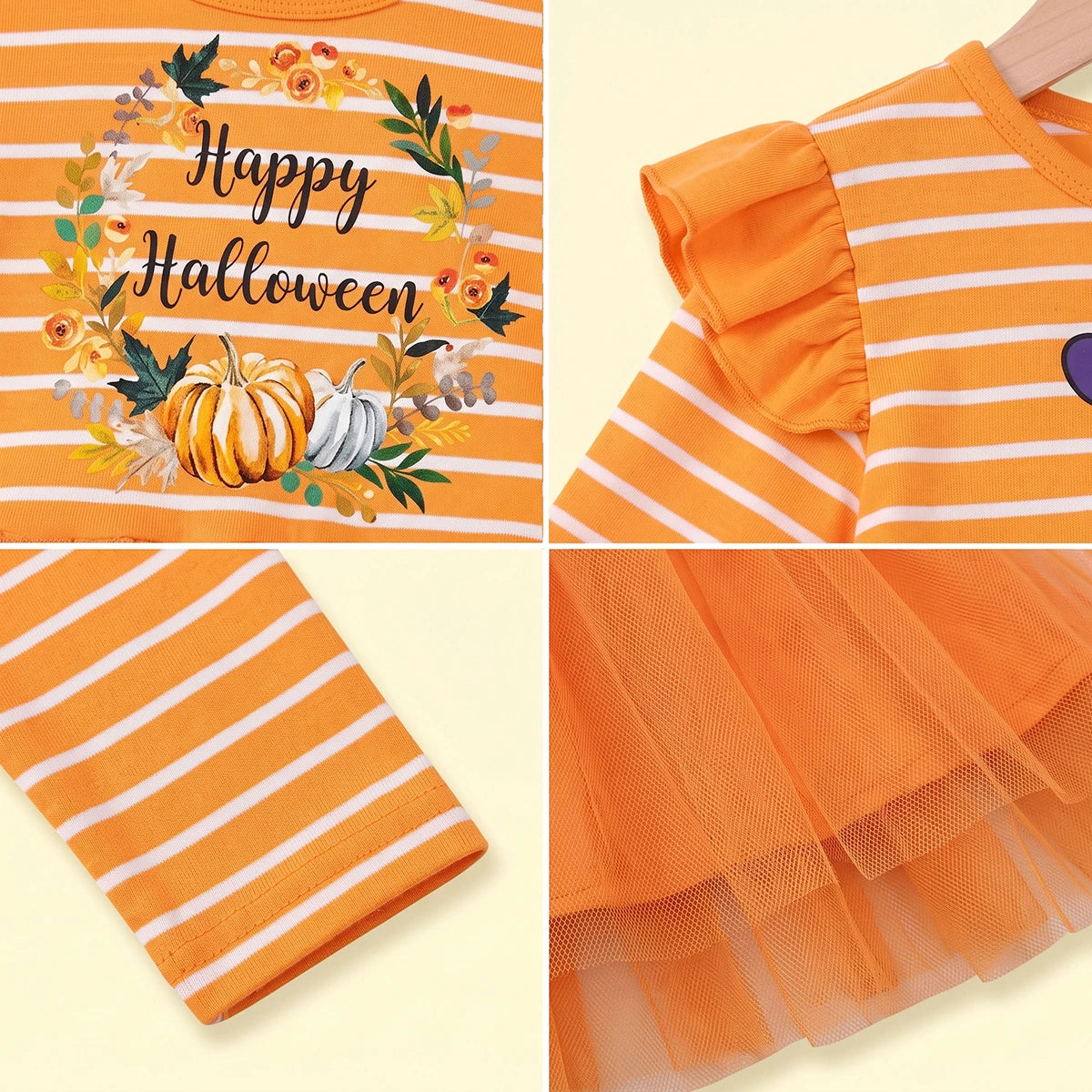 Girls Orange Happy Halloween Print Fit & Flare Dress Casual Dresses
