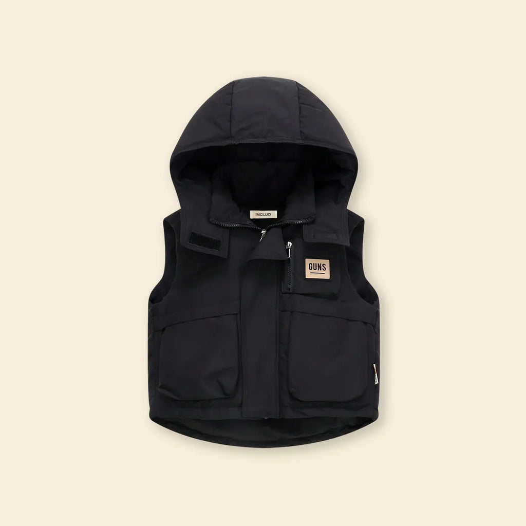 Boys Black Hooded Sleeveless Puffer Vest Coats & Jackets Black 5-6 Y