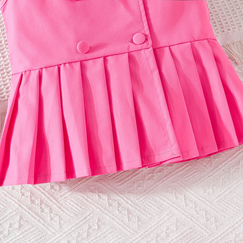 Girls Pink Sleeveless Blazer Top With Wide Leg Pants Co-ord Sets Sets
