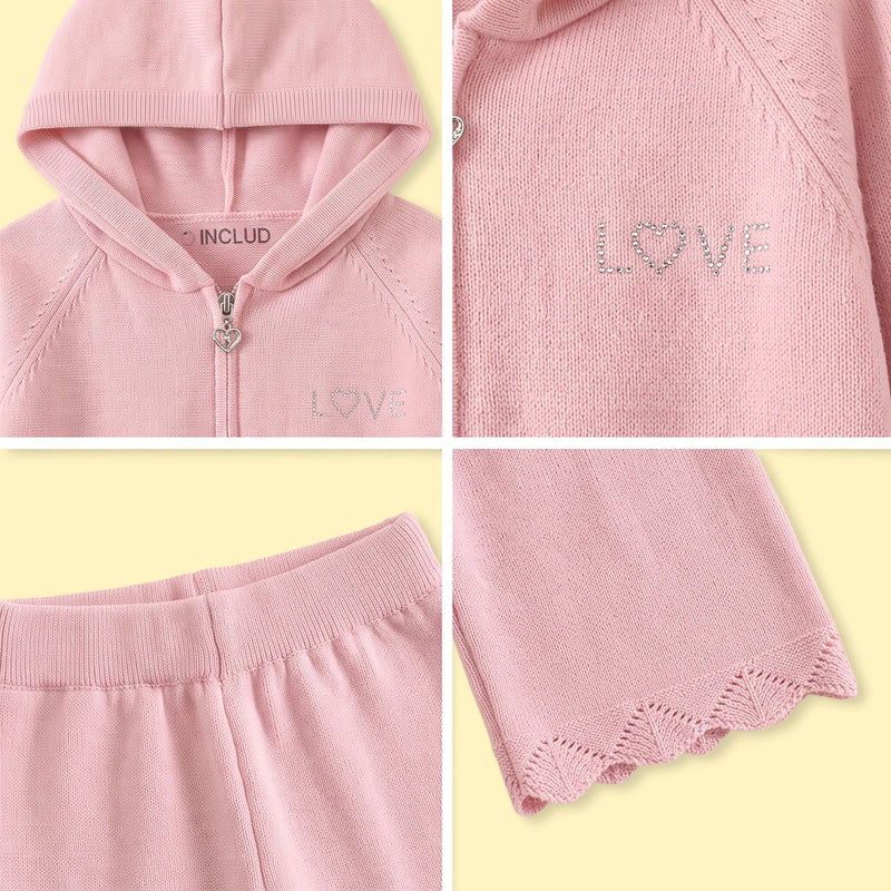 Girls Pink Hooded Zip-up Sweater & Pants Co-ord Sets Sets