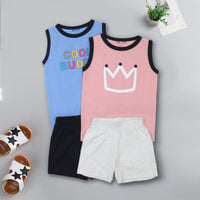Boys Multicolor Sleeveless Printed T-Shirt With Summer Shorts Sets - Pack Of 2 Sets