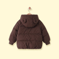 Boys Dark Brown Textured Hooded Zip-up Jacket Coats & Jackets