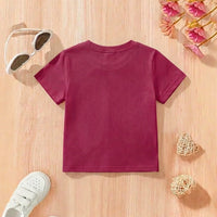 Girls Maroon Alphanumeric Print Short Sleeve T-Shirt Tshirts