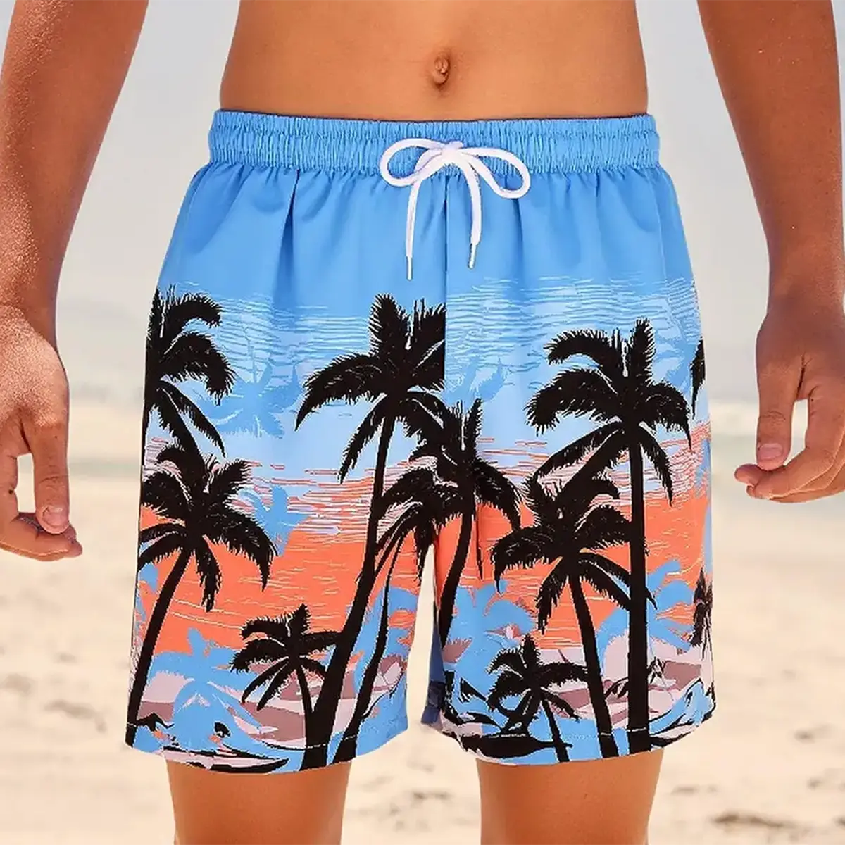 Boys Light Blue Tropical Printed Shorts With Elasticated Waistband Shorts