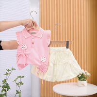 Girls Pink Cat Appliqued Flutter Sleeves Top With Balloon Shorts Set 2 pc. Sets Pink 1-2 Y
