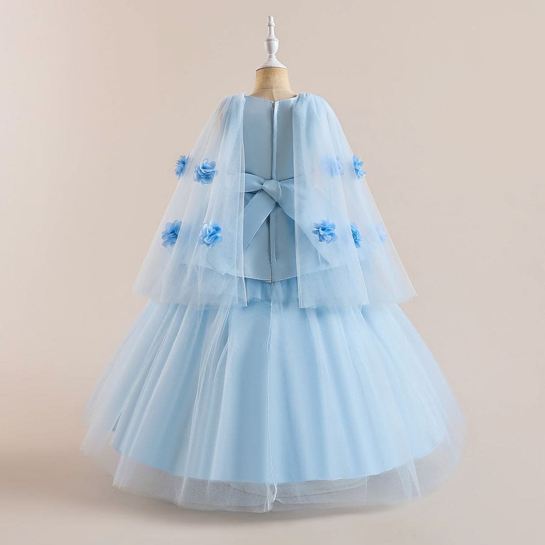 Girls Flower Applique Party Wear Gown Party Dresses   