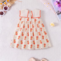 Girls Off White Sleeveless Cartoon Characters Print Flared Dress Casual Dresses