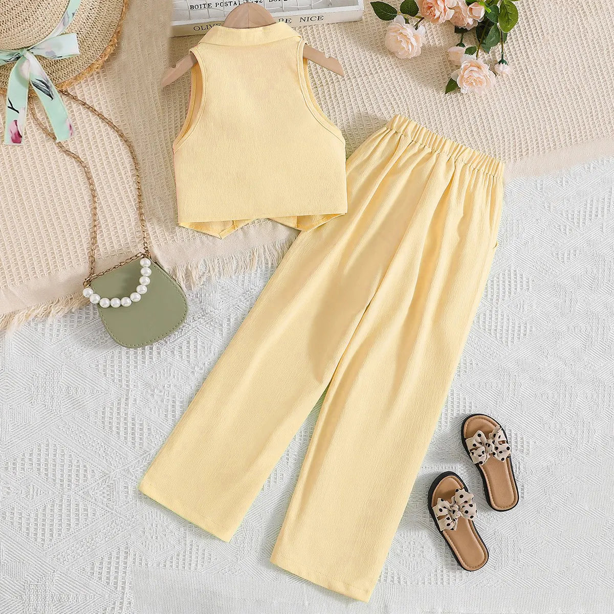 Girls Yellow Sleeveless Top With Elasticated Pants Sets 2 pc. Sets