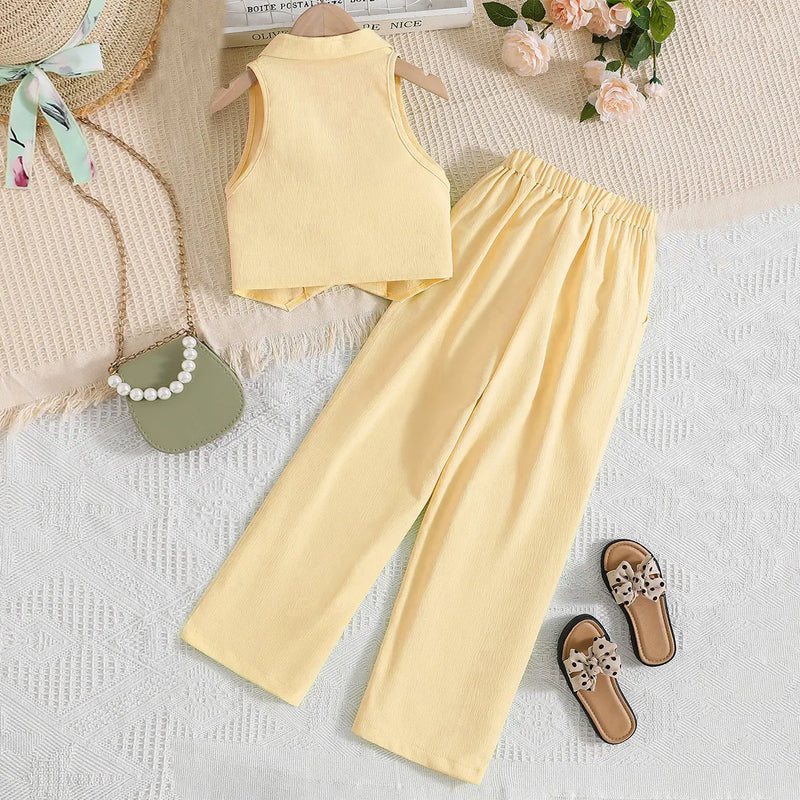 Girls Yellow Sleeveless Top With Elasticated Pants Sets 2 pc. Sets