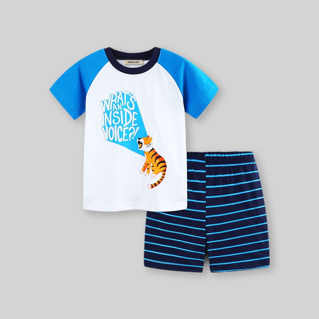 Boys Raglan Sleeve T-Shirt With Striped Shorts Set Sets   