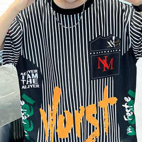 Boys Black Stripes & Typographic Printed Oversized T-Shirt With Shorts Set Sets