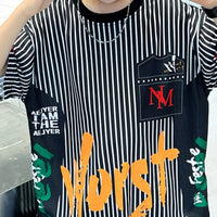 Boys Black Stripes & Typographic Printed Oversized T-Shirt With Shorts Set Sets