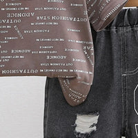 Boys Brown Typographic Print T-Shirt With Denim Shorts Set Sets