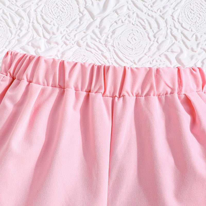 Girls Pink Rose Applique Waistcoat With Crop Top & Trousers Set 3 pc. Sets