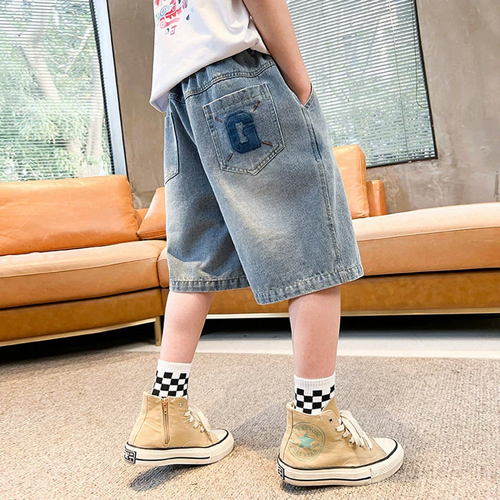 Boys Light Blue Logo Detail Denim Shorts Shorts