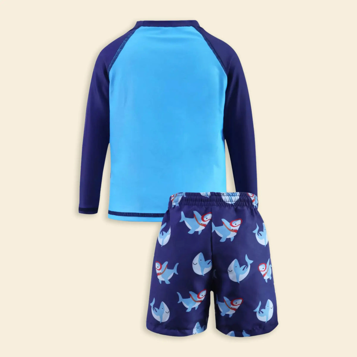 Boys Sky Blue Shark Printed Long Sleeves T-Shirt & Shorts Swimsuit Sets Sets