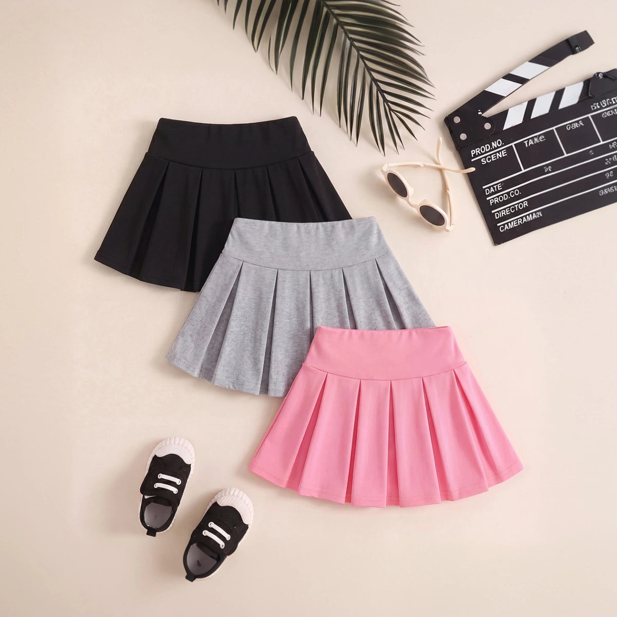 Girls Multicolor Bow Print Pleated Skorts Pack Of 3 Skirts