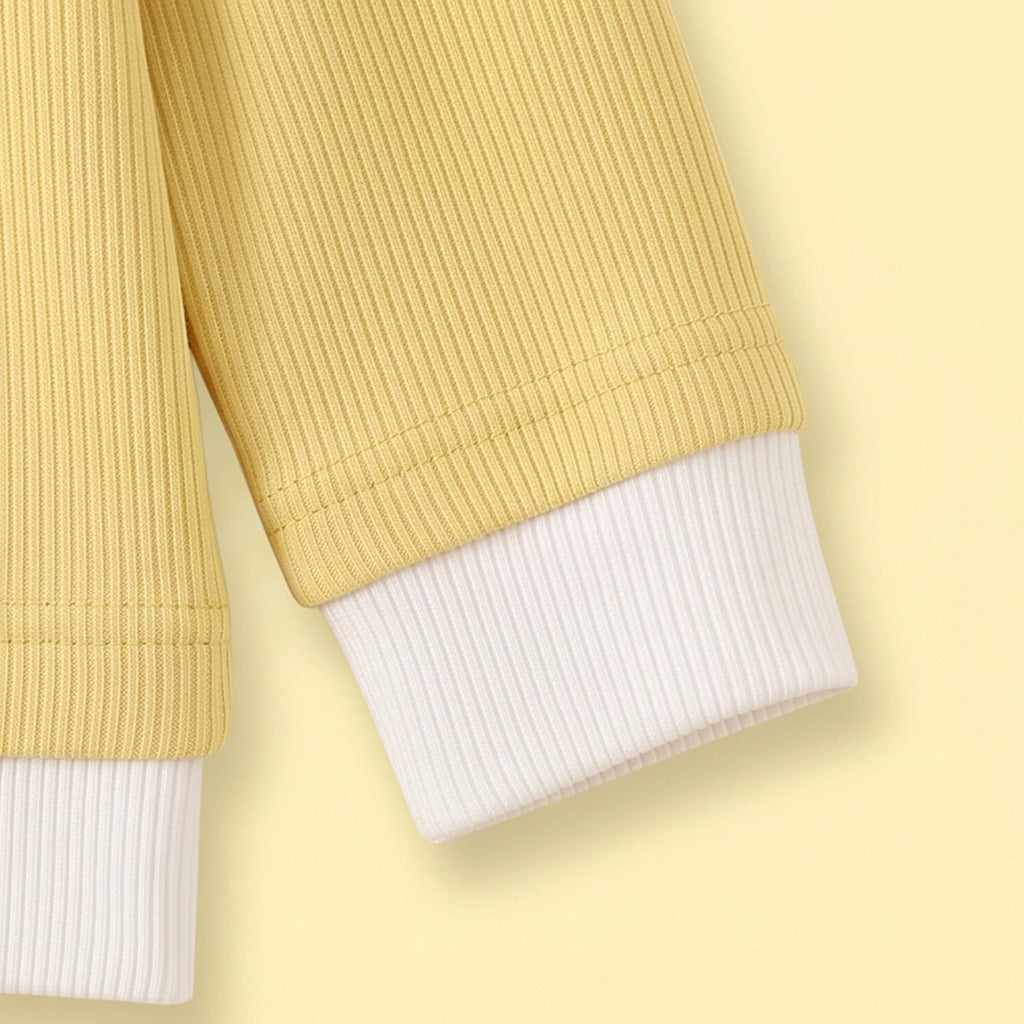 Girls Yellow Ribbed Sailor Collar Overlay Top & Pants Co-ord Sets Sets